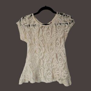 MAUVE Lace Short Sleeve Top Shirt Romantic‎ SMALL